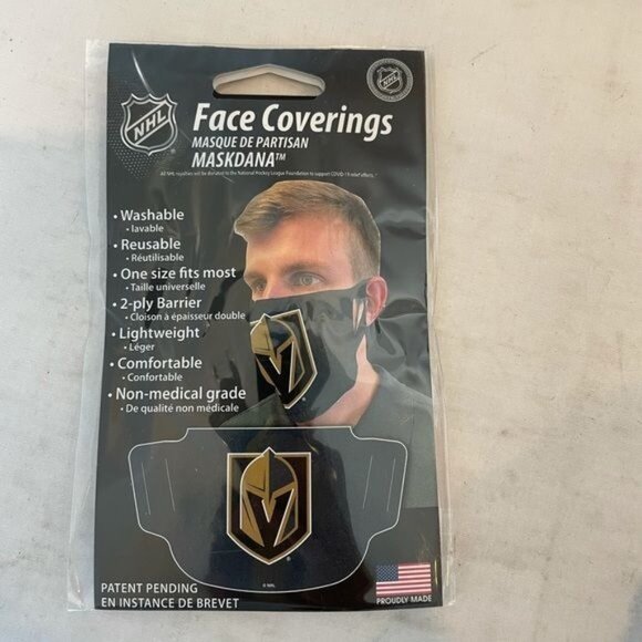NHL Golden Knights Face Covering Mask 2-Ply Barrier Washable Reusable One Size - Picture 1 of 8